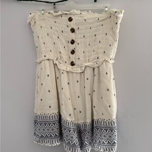 American Eagle Outfitters Cream and Blue Patterned Romper